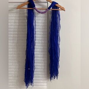 Silk Blue Scarf with Beaded Necklace